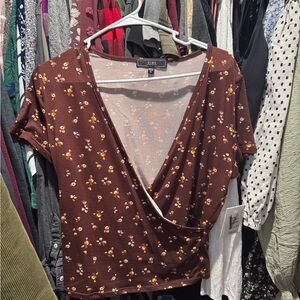 Floral, Deep V Crop Top